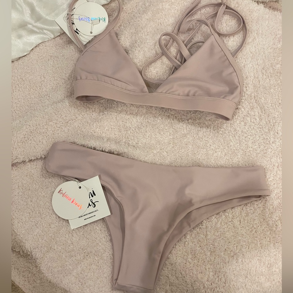 Kulani Kinis Neutral Taupe Strappy Triangle Bikini